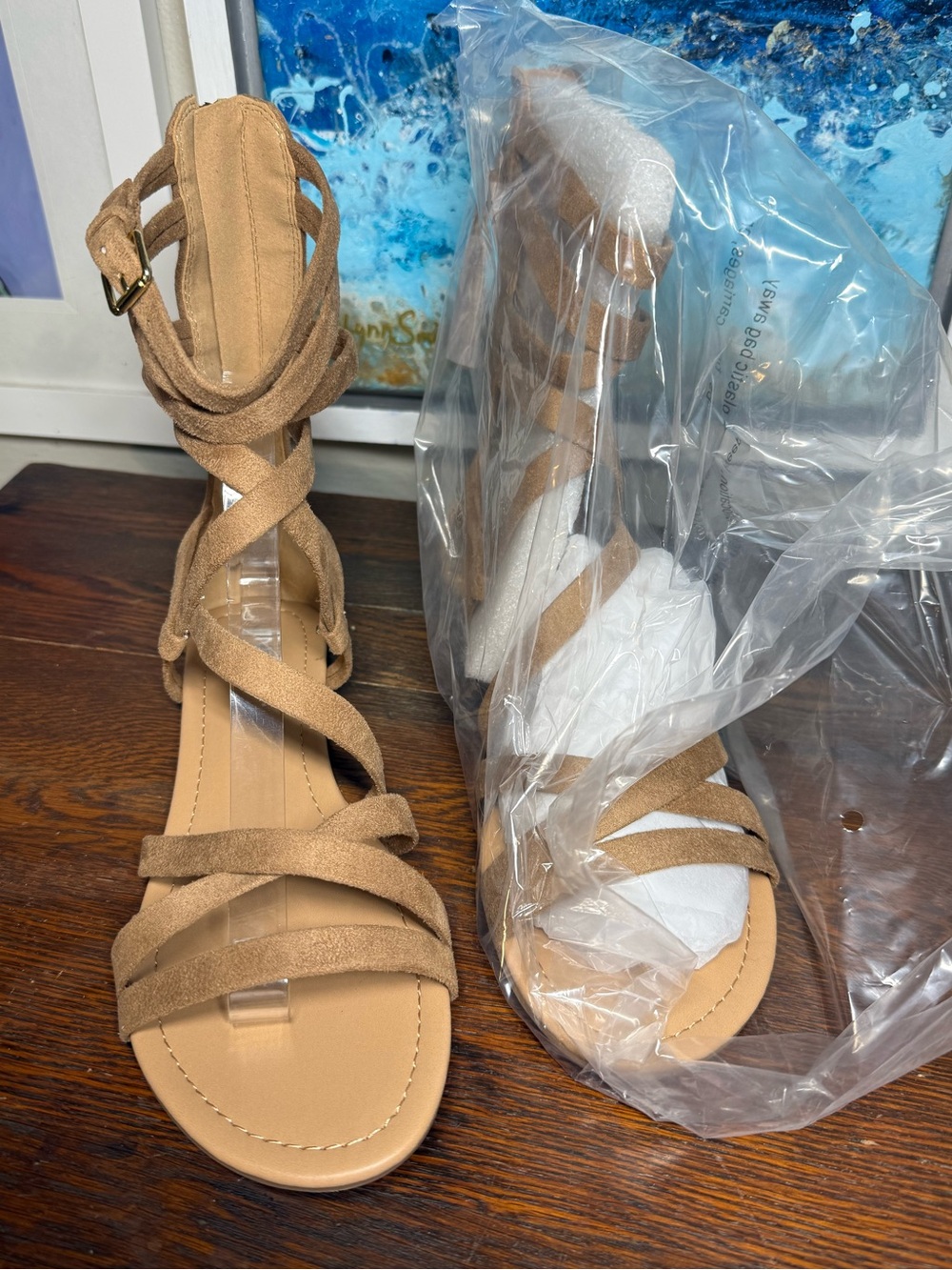 Strappy Flats Adjustable Lava Cognac Gladiator Back Zip Sandals for Women SZ 9